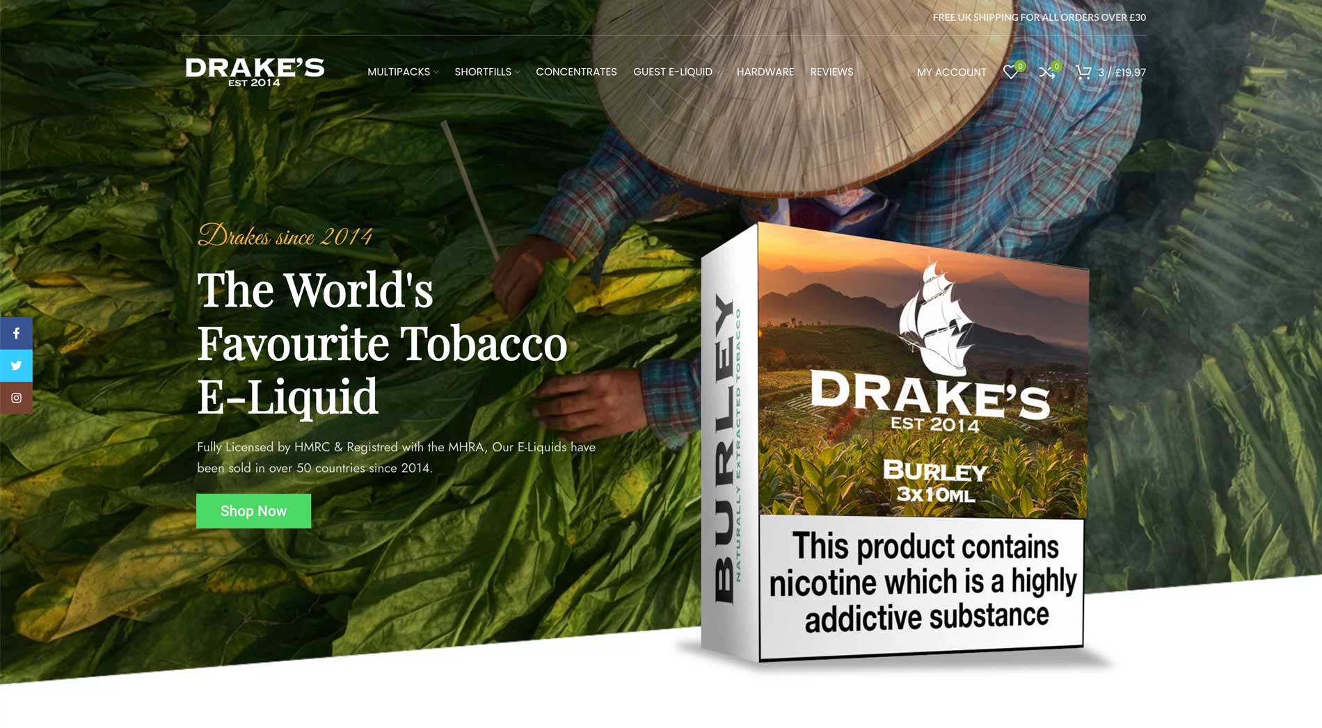 Drake's E-Liquid ecommerce web design